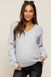 Heather Grey V-Neck Relaxed Fit Maternity Sweater