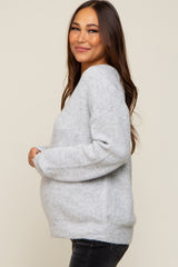 Heather Grey V-Neck Relaxed Fit Maternity Sweater