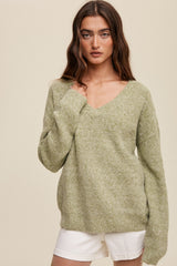 Olive V-Neck Relaxed Fit Maternity Sweater