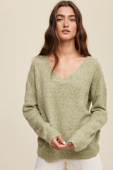 Olive V-Neck Relaxed Fit Sweater