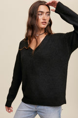 Black V-Neck Relaxed Fit Maternity Sweater