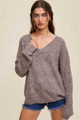 Mocha V-Neck Relaxed Fit Maternity Sweater