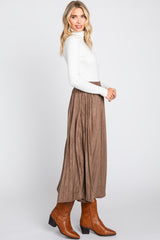 Mocha Suede Pleated Midi Skirt