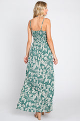 Green Palm Print Front Twist Maxi Dress