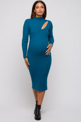 Teal Cutout Fitted Maternity Knit Dress