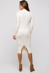 Cream Cutout Fitted Knit Dress