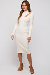 Cream Cutout Fitted Knit Dress