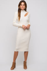 Cream Cutout Fitted Knit Dress