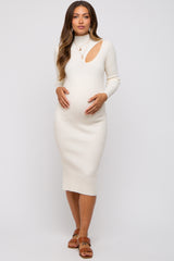 Cream Cutout Fitted Maternity Knit Dress