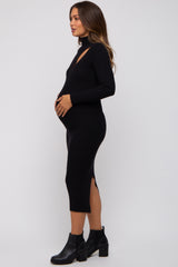 Black Cutout Fitted Maternity Knit Dress