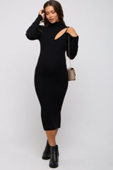 Black Cutout Fitted Maternity Knit Dress