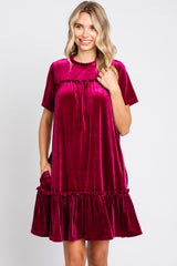 Burgundy Jade Ruffle Accent Velvet Maternity Dress