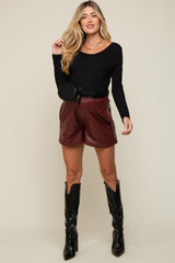 Burgundy Faux Leather Maternity Shorts