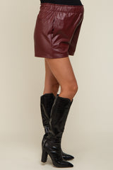 Burgundy Faux Leather Maternity Shorts