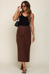 Brown Drawstring Pocket Maternity Maxi Skirt