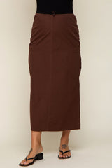 Brown Drawstring Pocket Maternity Maxi Skirt