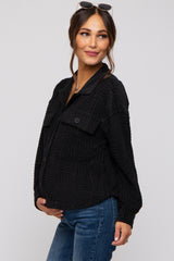 Black Velvet Textured Maternity Shirt Jacket