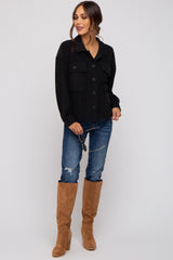 Black Velvet Textured Maternity Shirt Jacket