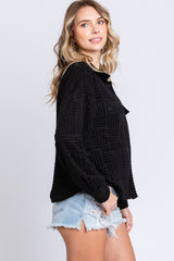 Black Velvet Textured Shirt Jacket