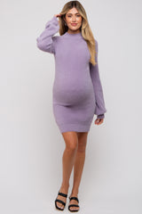 Lavender Fuzzy Knit Puff Sleeve Maternity Sweater Dress