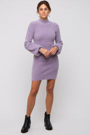 Lavender Fuzzy Knit Puff Sleeve Sweater Dress