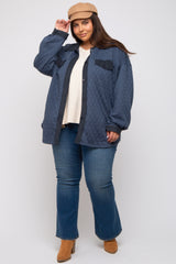 Navy Blue Colorblock Quilted Maternity Plus Shirt Jacket