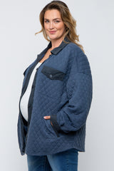 Navy Blue Colorblock Quilted Maternity Plus Shirt Jacket