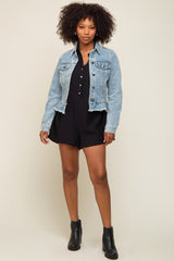 Light Blue Denim Ruffle Trim Jacket