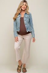 Light Blue Denim Ruffle Trim Maternity Jacket