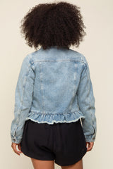 Light Blue Denim Ruffle Trim Jacket