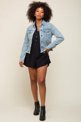 Light Blue Denim Ruffle Trim Jacket