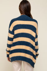 Navy Blue Striped Fuzzy Maternity Cardigan