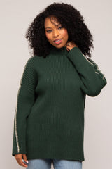 Forest Green Contrast Stitch Turtleneck Maternity Sweater