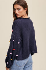 Navy PomPom Cardigan