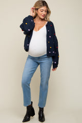 Navy PomPom Maternity Cardigan