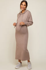 Mocha Knit Hooded Long Sleeve Maternity Dress