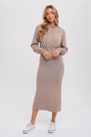 Mocha Knit Hooded Long Sleeve Dress