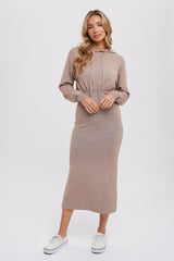 Mocha Knit Hooded Long Sleeve Maternity Dress