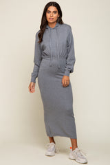 Heather Grey Knit Hooded Long Sleeve Dress