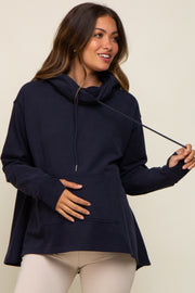 Navy Cowl Neck Maternity Hooded Sweatshirt