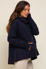 Navy Cowl Neck Maternity Hooded Sweatshirt