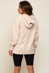 Beige Raw Hem Maternity Hooded Sweatshirt