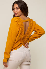 Yellow Back Cutout Lace Accent Maternity Sweater