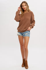 Mocha Back Cutout Lace Accent Sweater