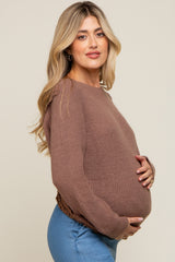 Mocha Back Cutout Lace Accent Maternity Sweater