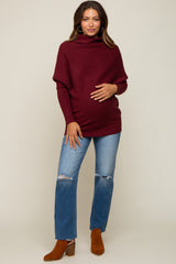 Burgundy Funnel Neck Dolman Sleeve Maternity Sweater