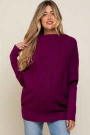 Plum Funnel Neck Dolman Sleeve Maternity Sweater