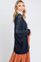 Navy Open Knit Long Dolman Sleeve Cardigan