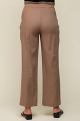 Mocha Ruffle Tie Waist Linen Maternity Pants