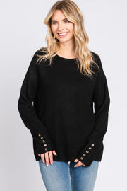 Black Button Accent Solid Sweater